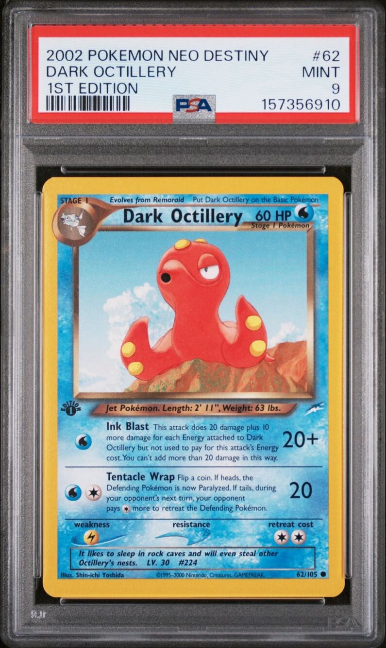 PSA 9 MINT Dark Octillery 1st Edition 62/105 Pokémon 2002 Neo Destiny Card